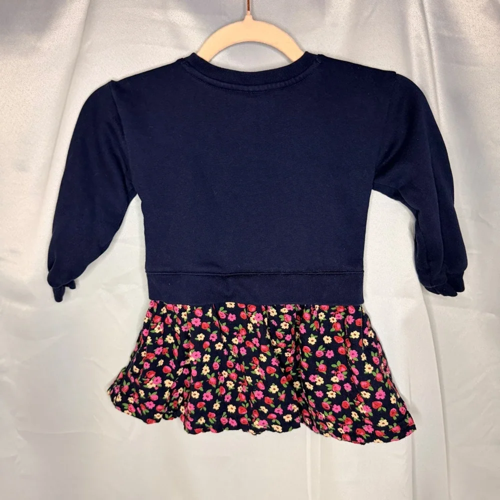 Baby Gap Disney Minnie Mouse Navy Blue Floral Sweatshirt Dress Kids‎ 3 Years